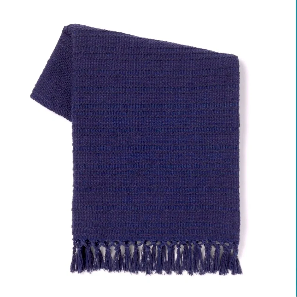 Threshold Cotton Throw Blanket Fringed Edges Navy Blue